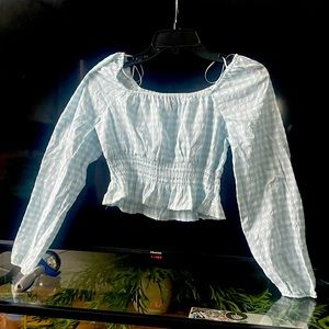 Blue and white off the shoulder top